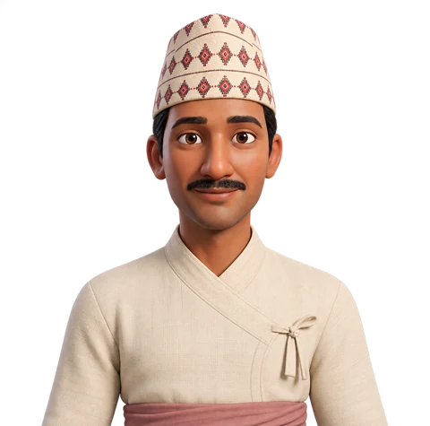 Prakash wearing his Dhaka topi and cream daura